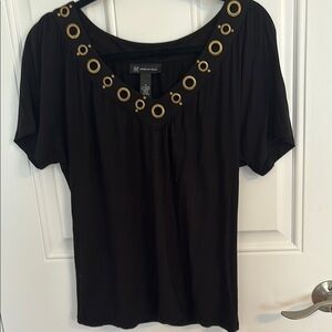 White House Black Market Black and Gold Embellished Blouse